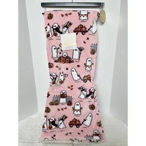ISAAC MIZRAHI Halloween Pink Ghost Fall Autumn‎ Leaves Oversized Throw Blanket